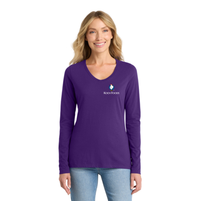 Port & Co™ Women's Long Sleeve Fan Favorite™ V-Neck Tee - Image 4